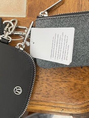 lululemon athletica Black Leather Key Pouch with Silver Glitter Card Case